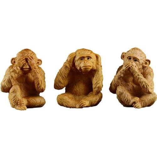 THREE WISE MONKEYS BOXWOOD CARVING HANDICRAFTS ANIMALS HOME DECORATIVE ORNAMENTS MONKEY FIGURINES DESKTOP DECORATION R2443