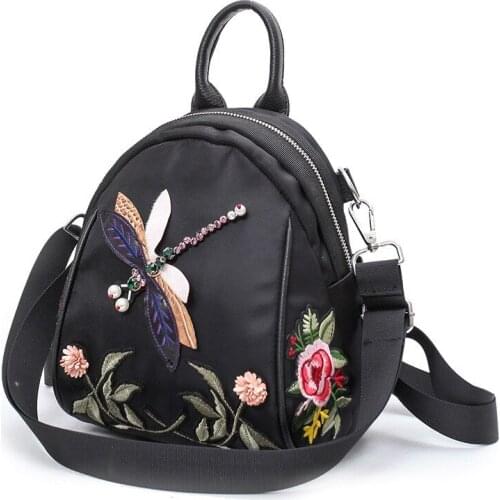Vintage Embroidery Women Casual Backpack Oxford Crystal Beads School Bagpack Travel Packing Backpack Retro Shoulder Bags Mochila