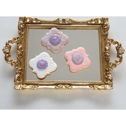 Vintage Gold French Mirror Multi-purpose Carved Binaural Tray Tea Tray Dessert Cake Plate Home Decoration Tray