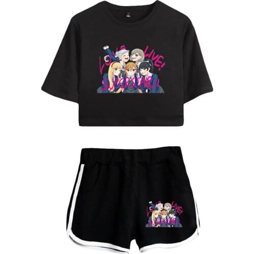 Y2K Anime Love Live superstar Shibuya Kanon Tang Keke Summer Women/Girl Sets Sexy Short Tops+shorts Elastic Waist Suit Two Piece