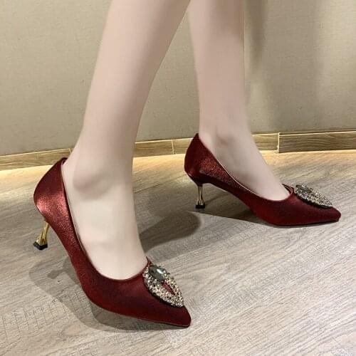 High Quality New Female High Heel Shoes Luxury Rhinestone Banquet Sexy Mature Ladies High Heels Thin Heels Tacones Mujer W32-37