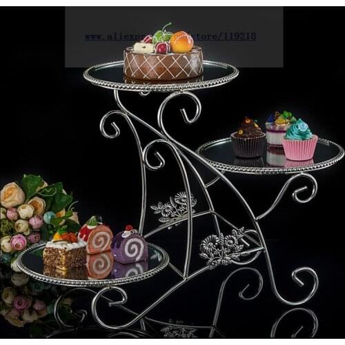 1 PCS New European three-layer mirror afternoon tea snack rack multi-layer buffet dessert rack cake tray