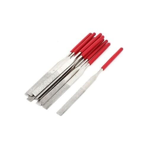 10 Pcs Red Plastic Handle Stone Glass Grinding Diamond Flat Files Set 160mmx4mm
