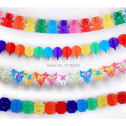 100sets Colorful paper heart flower bear balloon garland Kid birthday party Banner Flag Wedding hang Banner Decor Supplies