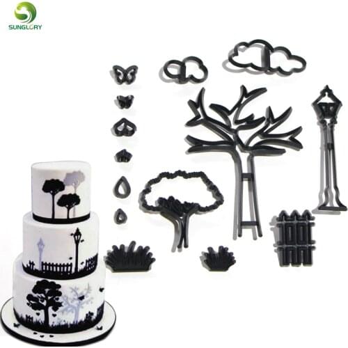 14PCS/SET Park Theme Cookie Cutter Plastic Plant Tree Grass Street Lamp Fondant Cutter Cake Decorating Tools Baking Cupcake Mold