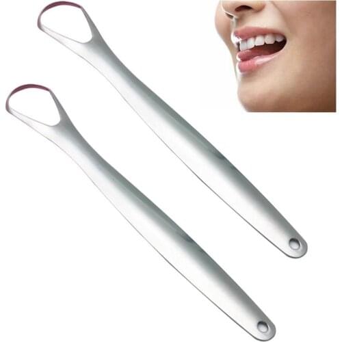 2Pcs Stainless Steel Tongue Scraper Cleaner Double Sided Bad Breath Remover