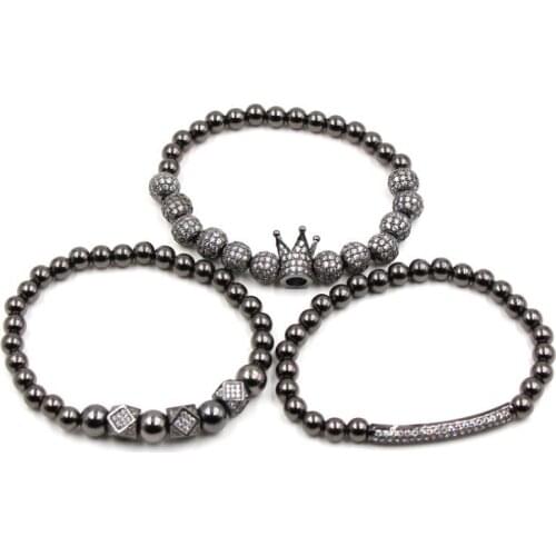 8mm 3set/lot jhfg3 silver gold Crown copper micro pave cz zircon cubic zirconia Bracelet adjusted Macrame Charm Bangles