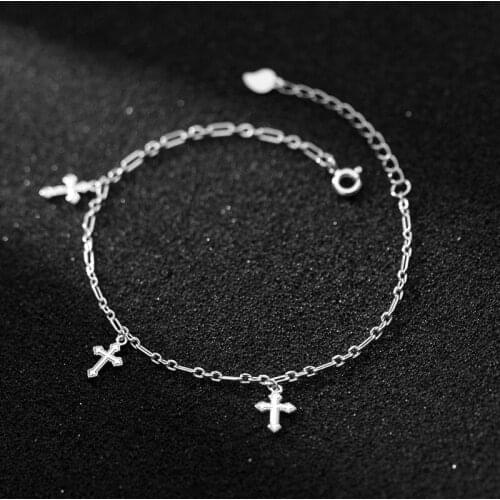 925 Sterling Silver Cross Bracelets For Women Chain Leg Female Decoration On Foot Jewelry Ornament Adjustable Summer Accessories