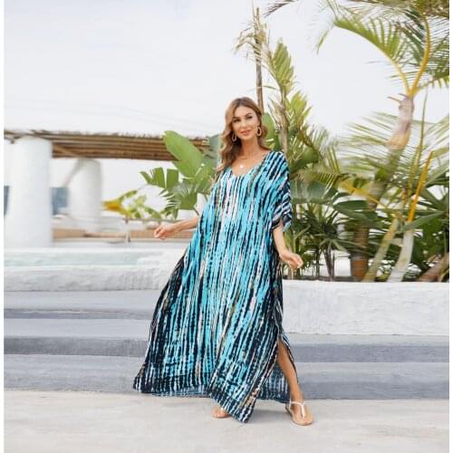 Bikini Cover Up FLORAL STORY Women Swimsuit Cover Up Woman Bath Suit Cover Ups Casual Caftan Tunic Maxi 2021 Printed Beach Dress