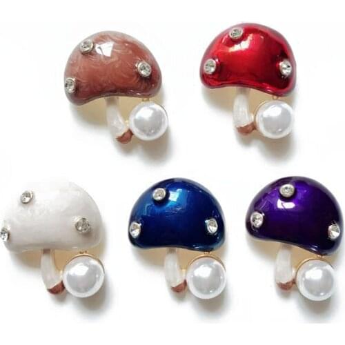 Mushroom Cute Enamel Elegant Pearl Crystal Stone Sweet Brooch