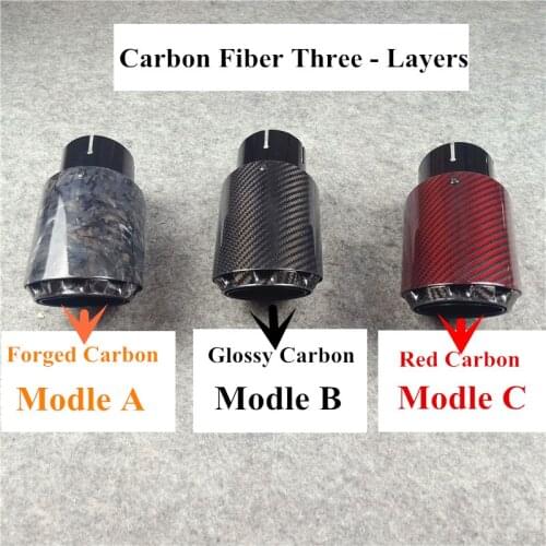 One Piece Three layers Twill Carbon Exhaust Tips Glossy Black Stainless Steel For Akrapovic Muffler Nozzles Exhaust Car tailpipe