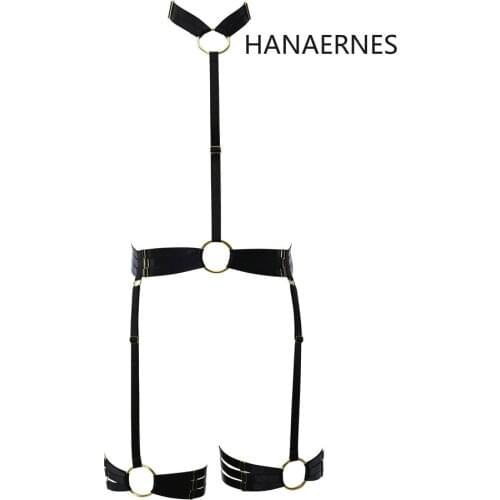 HANAERNES Black elastic erotic lingerie garter belt ladies Valentines Day erotic harness underwear body restraint belt set