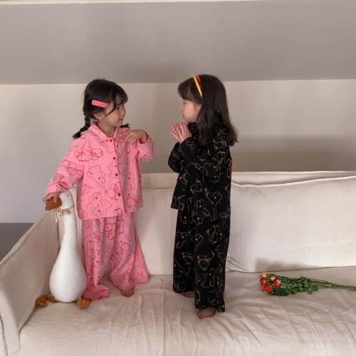 2021 Korea style girls boys 2 pcs printed set shirt+long pants autumn cotton kids suit 1-7 years