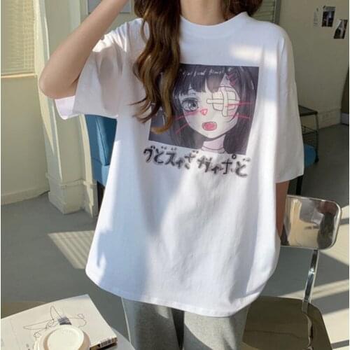 Summer punk casual Harajuku tees Y2k Japanese anime women T-shirt new gothic tops short sleeve oversize kawaii women clothing