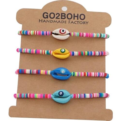 Go2Boho 4pcs/set Seashell Bracelet For Women Summer Beach Vacation Jewelry Shell Heishi Disc Beads Colorful Braclets Wholesale