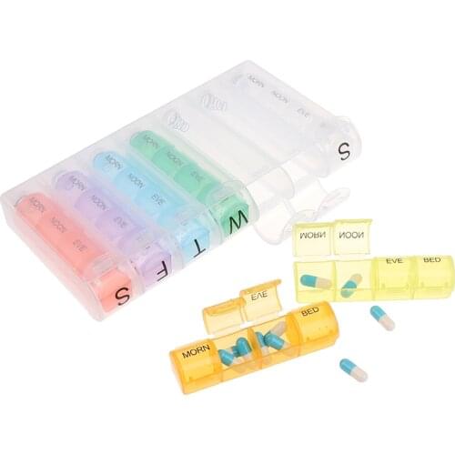 28 Grids Spring Pill Box 7 Day Weekly Pillbox Plastic Storage Container Medicine Box Storage Of Tablets Colorful Pill Dispenser