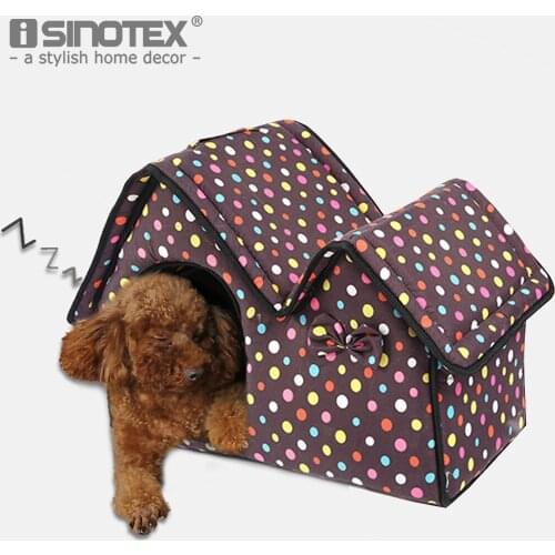 Pet Dog Cat Puppy Bed House Cushion Mat Double-roof Removable Cover Soft Comfortable Handle Gray Brown Dot Cute Sleep 50x25x40CM
