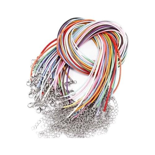 50 Pcs/lot 1.5mm Mixed Color Leather Cord Necklace With Clasp Adjustable Braided Rope For Jewelry Making DIY Necklace Bracelet