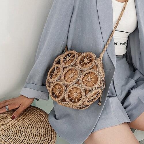 Summer Rattan Hollow Round Straw Bags 2021 Travel Beach Womens Handbags and Purses Wicker Woven Casual Shoulder Crossbody Bag