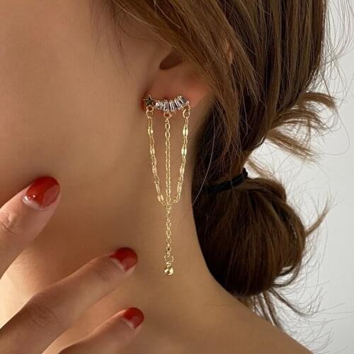 Fashion Shiny Zircon Star Tassel Drop Dangle Earrings for Women Female Gold Long Chain Earings Jewelry Gifts Kolczyki Damskie