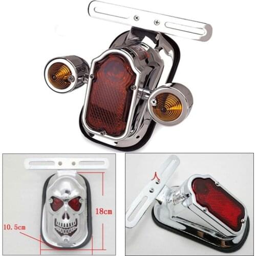 Motorcycle Rear Light Skull With Turn Signal Brake Light License Plate Lighting Signal Lamp for Honda Harley Yamaha Universal