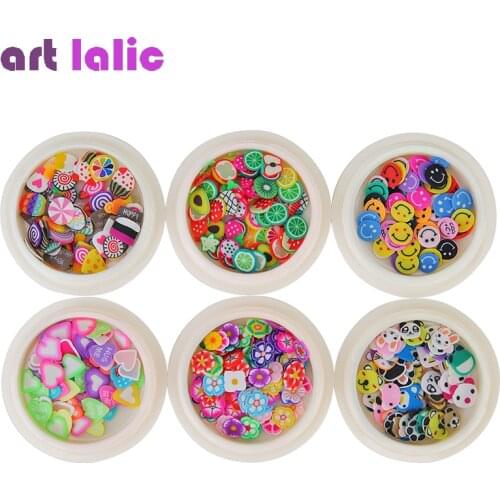 6 Box Nail Art Decoration Set 3D Cute Tiny Clay Slices Fruit Cake Cartoon Design Gel Polish DIY Nails Accessories