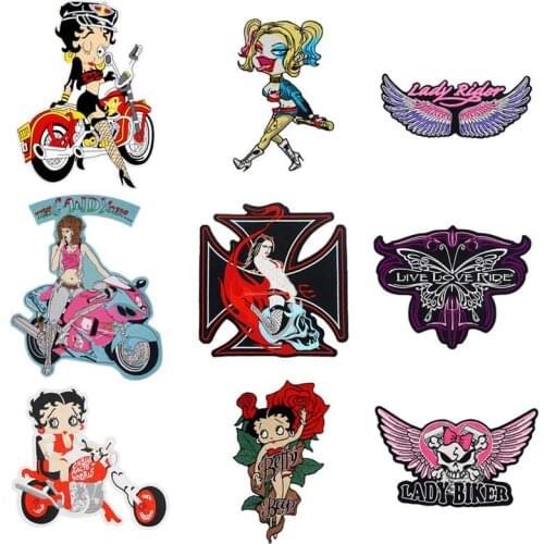 Large Harleen Quinzel Bad girl rose wings lady biker motorcycle patch iron on backing Embroidered for Clothes jeans