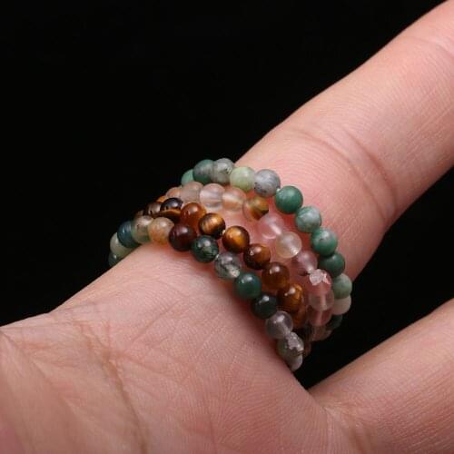 Natural Stone Beads Rings 3mm Handmade Natural Chakras Healing Finger Ring Tiger Eye Stone Opal Charm Stretch Ring for Women Men