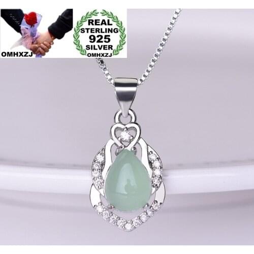 OMHXZJ Wholesale NA331 European Fashion Woman Party Birthday Wedding Gift Water Drop Zircon 925 Sterling Silver Pendant Necklace