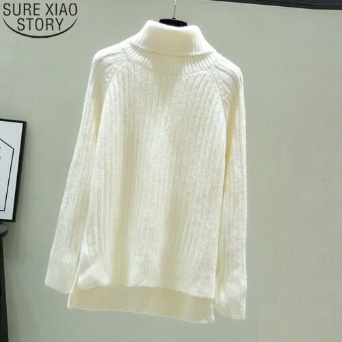 Autumn 2021 Thicken Knitted Sweater Winter Turtleneck Cotton Solid Sweater Casual Wool Fashion Loose Jumper Sueter Mujer 17175