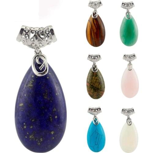 Natural Stone Water-drop Shape Ethnic Style Pendant Necklace Reiki Healing Crystal Jewelry Charm Fashion Trend Hanging Accessory