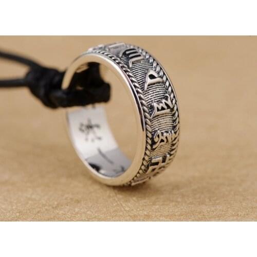 Couples Ring S925 Pure Silver Wholesale Thai Silver Antique Style Lovers Six Words Buddhist Monastic Discipline