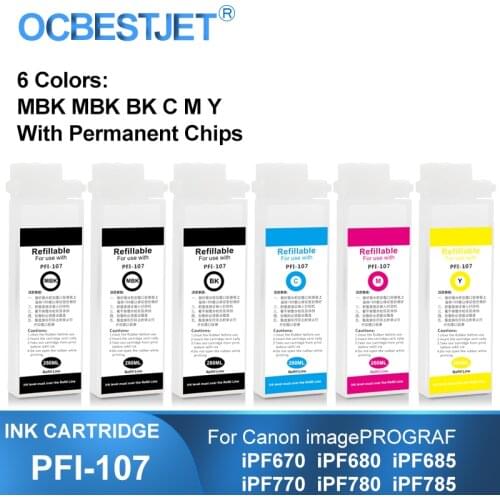PFI-107 PFI107 Refillable Ink Cartridge With ARC Chips PFI 107 For Canon iPF670 iPF680 iPF685 iPF770 iPF780 iPF785 Printer 260ML
