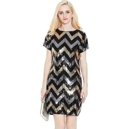 Sequin Dress 2020 Round Neck Short Sleeve Sexy Party Dress Black White Women Bodycon Sheath Dress Vestido