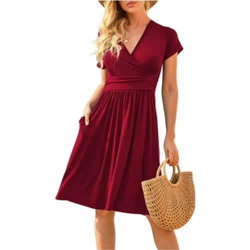 V-neck Party Dress Women Summer Elegant Casual Midi Dresses Office Lady Fashion A-line Red Floral Dress Vestido Plus Size 3xl