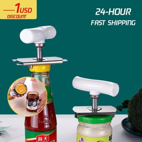 Adjustable Bottle Opener Stainless Steel Caps Lids Opener Portable Manual Beer Jar Can Opener With Plastic Handle Kitchen Gadget