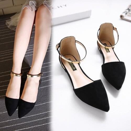 Closed Pointed Toe Sandals Women Flock Shoes Buckle Strap Flat Sandalias Mujer Lady Office Dress Shoes Woman Thin Band Flipflops