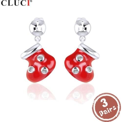 CLUCI 3 pair 925 Sterling Silver Stud Earrings for Women Pearl Earrings Mounting Silver 925 Christmas Shoes Earring SE094SB