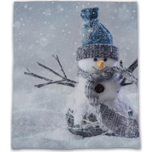 Snowman Gray Blankets for Winter Lovely Image 1.5m 2m as Beds Cover Soft Smooth Thick Flannel Fabric Portable for Trip Car Couch