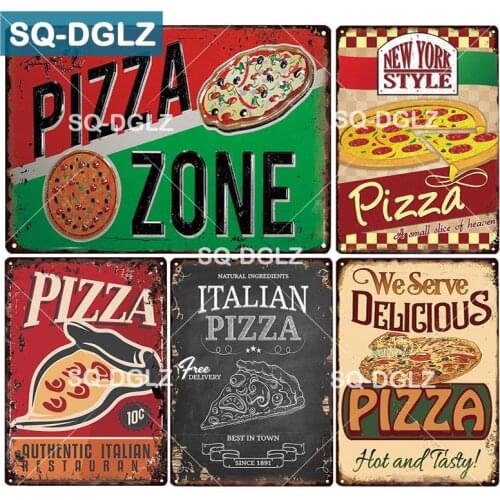[SQ-DGLZ] ITALIAN PIZZA ZONE Metal Sign Bar Wall Decoration Tin Sign Vintage Metal Signs Home Decor Painting Plaques Art Poster