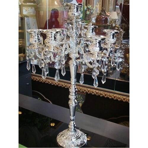 Wedding decoration silver plated candelabra embossed alloy decorative crystal candle holders retro home decor candlesticks