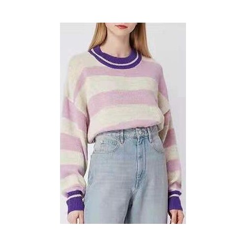 Spring/Summer Purple Striped Sweater Round Neck Loose-fitting Irregular pullovers for Men and Women