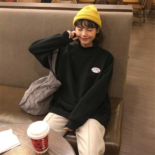 Womens Sweatshirts Casual Loose Embroidered Loose Sweatshirt Japanese Harajuku Ulzzang Female Korean Kawaii Clothing For Women