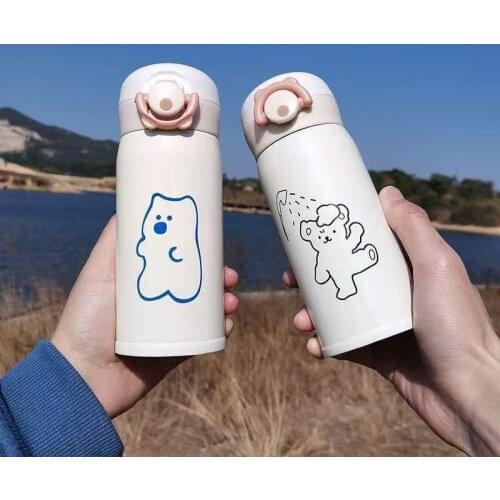 350/500ML High Capacity Stainless Steel Thermos Mug Child Girl Student Water Bottle Simple And Cute Cartoon Printed Thermos Cup