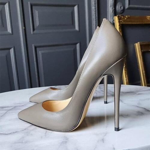 Sexy lady fashion Casual Designer womens shoes grey matt leather pointy toe stiletto stripper High heels party pumps 12cm