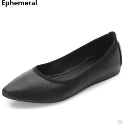 Ladies OL Shoes Flats For Office Black Ballerine Femme Mujer Pointed Toe Soft Diamond Luxury Big Size 2-12 Court Shoes Elegant