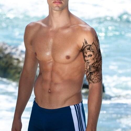 Temporary Tattoo Stickers Black Compass Totem Arrow Wings Feathers Hair Fake Tatto Waterproof Tatoo Arm Large Size for Women Men