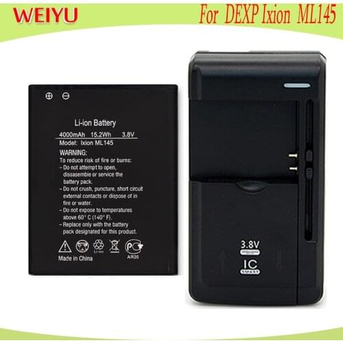 WEIYU 1PCS +Universal Charger 4000mAh battery For DEXP Ixion ML145 phone Replacement Batteries Bateria