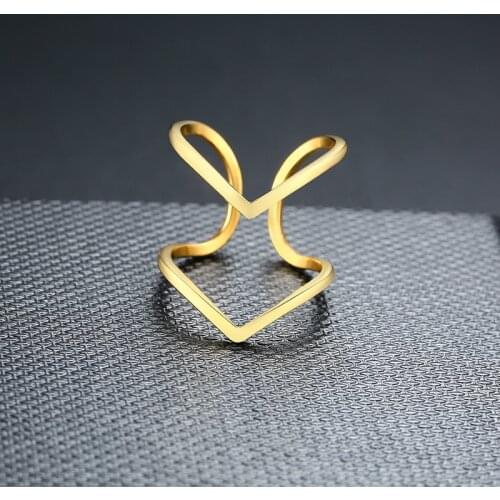 Women Elegant Chevron Rings for Women Jewelry Gold Tone Stainless Steel Female Lady Daily Wear Birthday Party Gifts