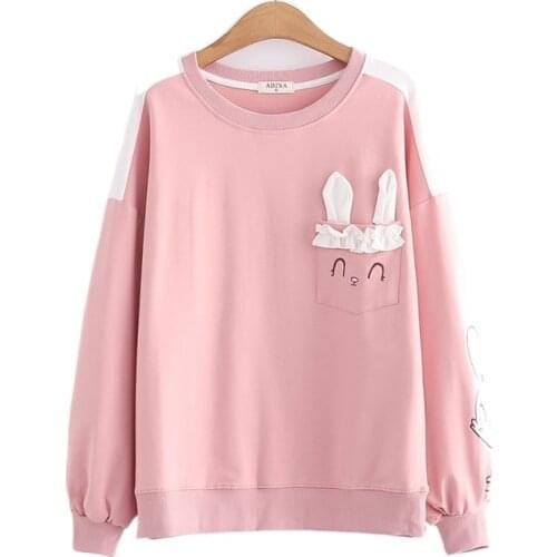 Harajuku Graphic Print Patchwork Pullover Sweatshirt Women 2021 Winter Korean Fashion Ladies Kawaii Cute Pocket Sudaderas Tops